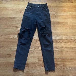 Black straight leg ripped jeans